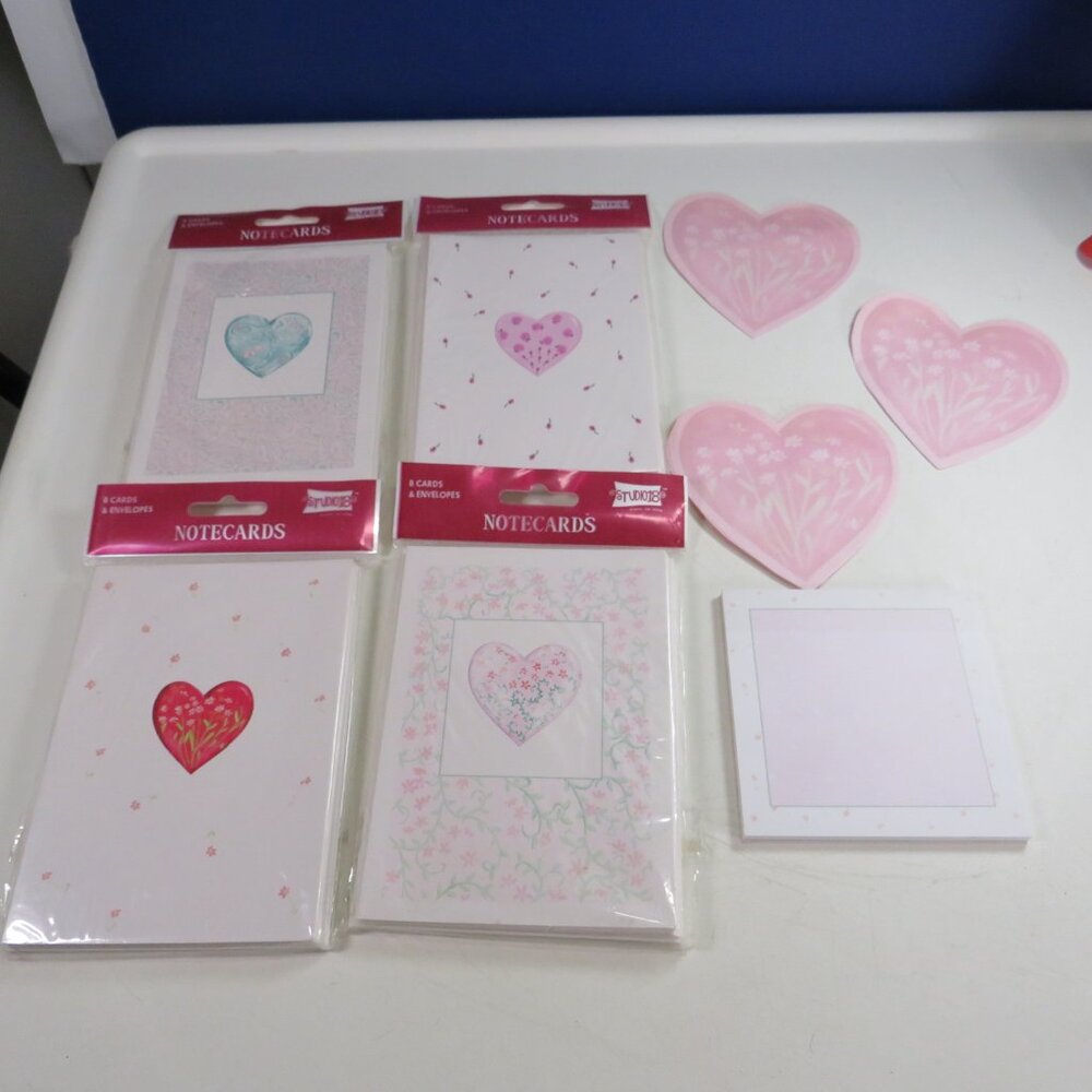 Heart Cards (4 new packages with 8 cards/envelopes each) and sticky notes
